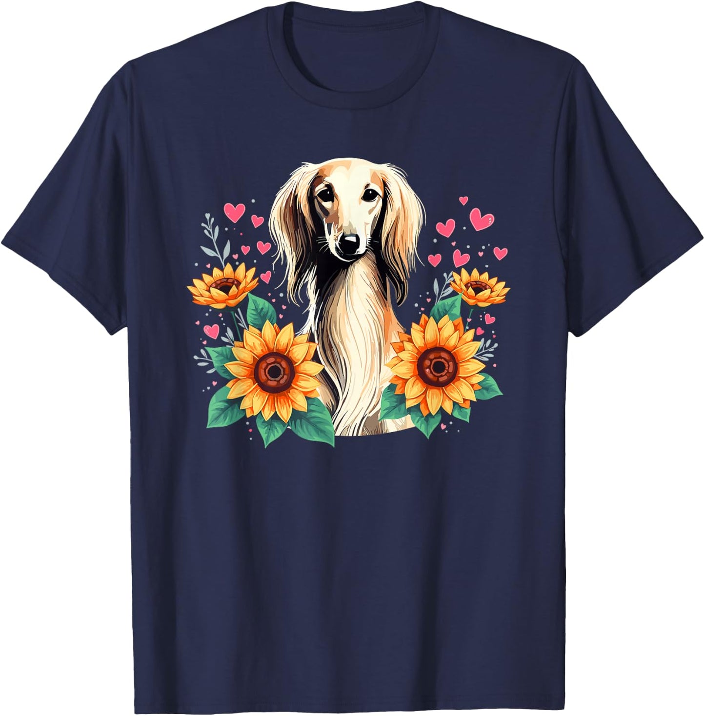 Sunflowers Saluki Dog Persian Greyhound T-Shirt - T-Shirt | Navy