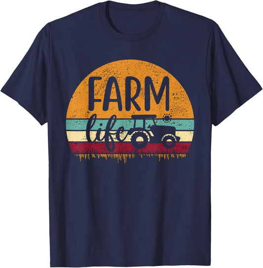 Retro Vintage Farm Life Farming Tractor Family Farmer Gift T-Shirt - T-Shirt | Navy