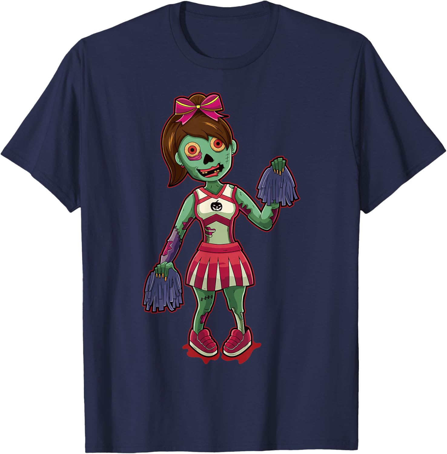 Zombie Girl Cheerleader Halloween Gift T-Shirt - T-Shirt | Navy
