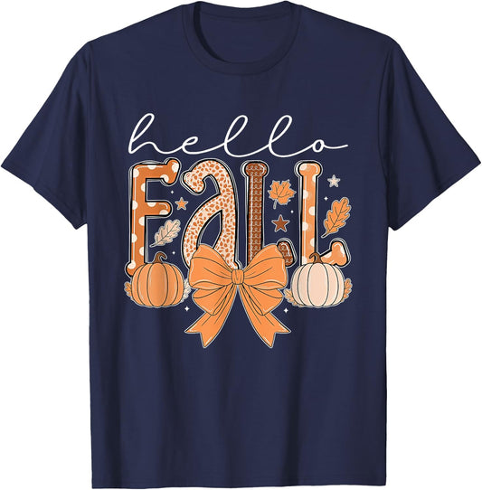 Hello Fall Autumn Vibes Thanksgiving Holiday Men Women Kids T-Shirt - T-Shirt | Navy