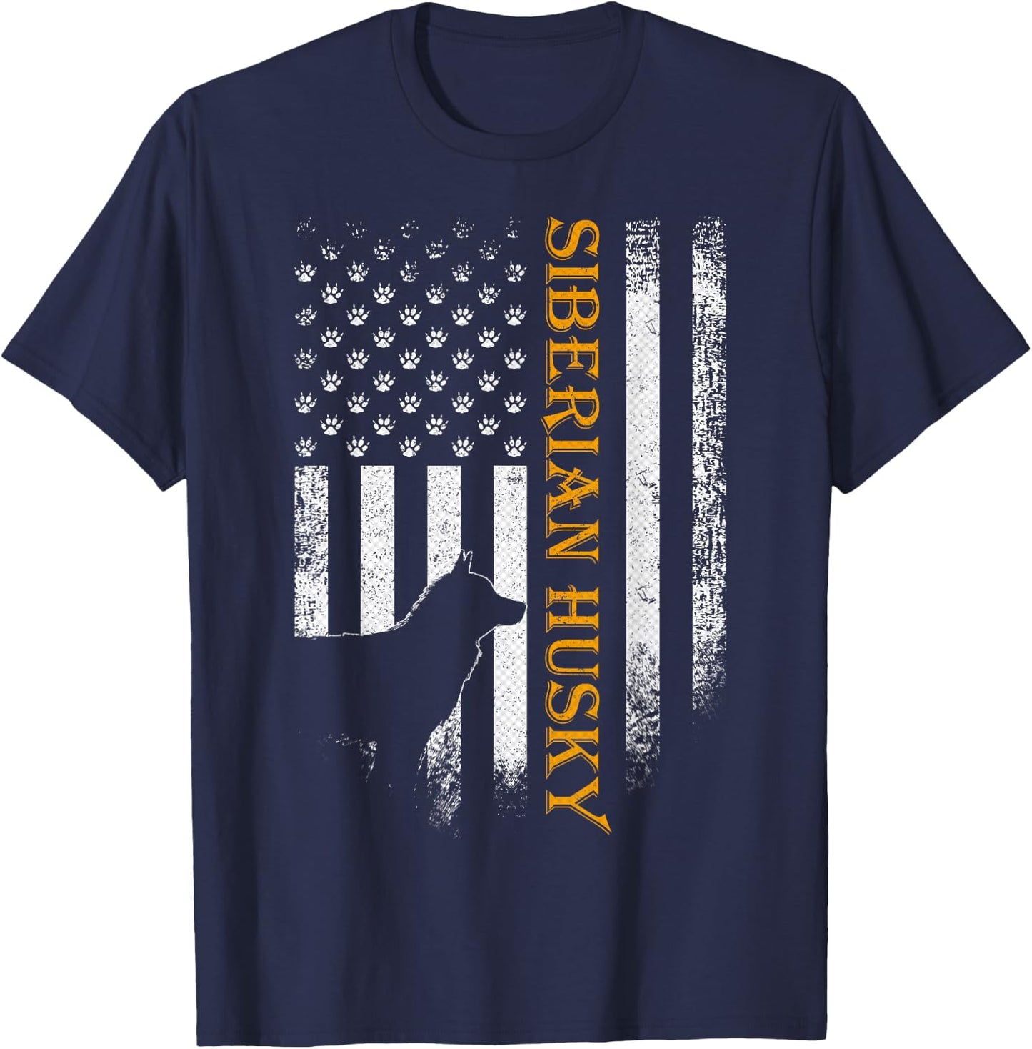 Vintage USA Siberian Husky Dog Silhouette American Flag T-Shirt - T-Shirt | Navy