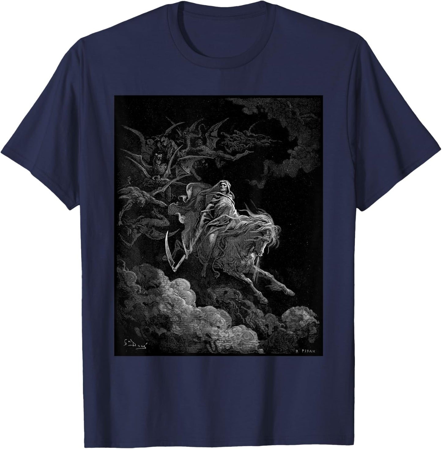 Gustave Dore - Death on the Pale Horse Art Print T Shirt T-Shirt - T-Shirt | Navy