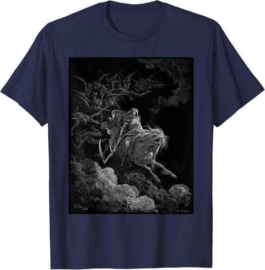 Gustave Dore - Death on the Pale Horse Art Print T Shirt T-Shirt - T-Shirt | Navy