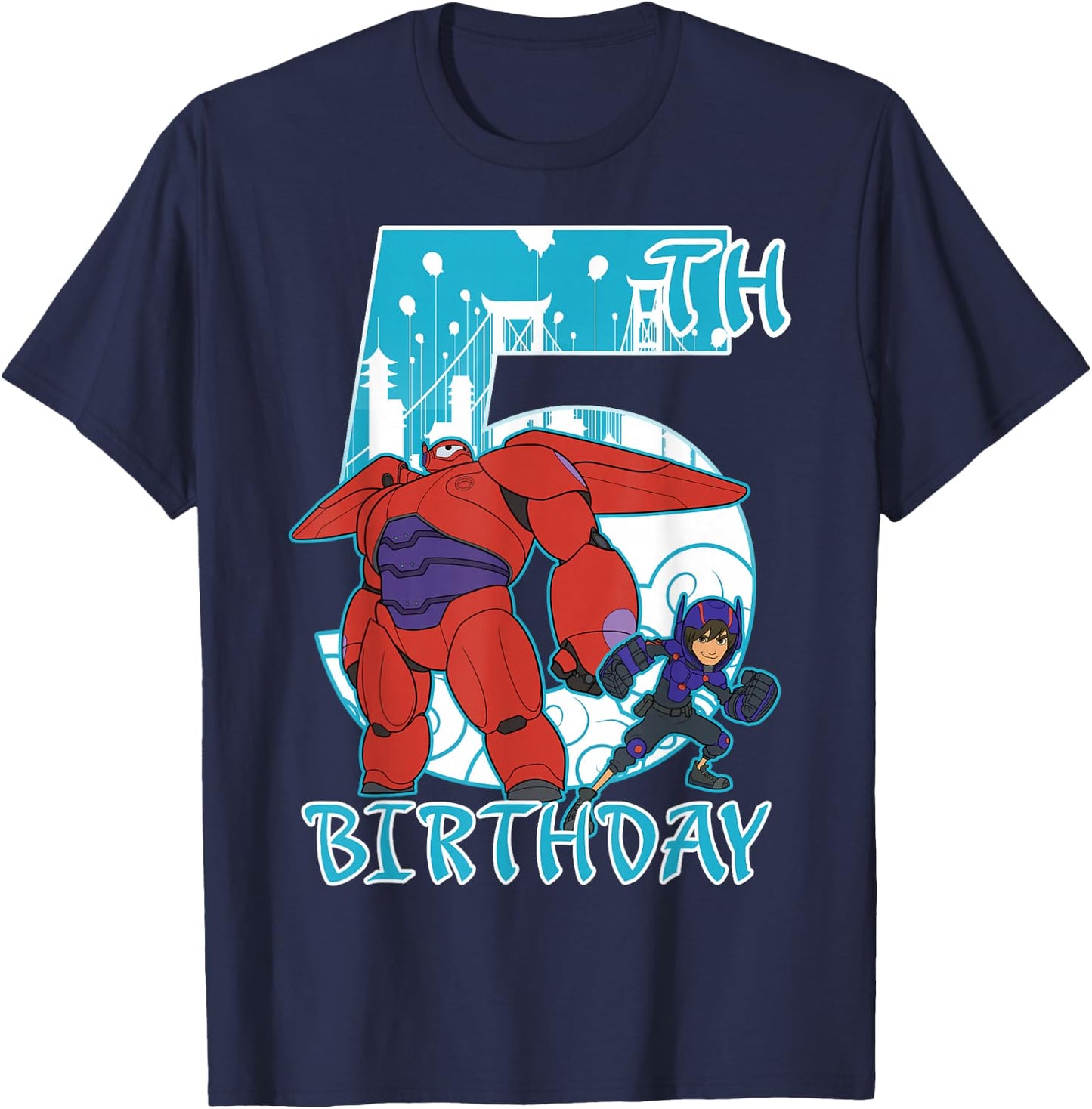 Disney Big Hero 6 Baymax Hiro 5th Birthday Graphic T-Shirt - T-Shirt | Navy