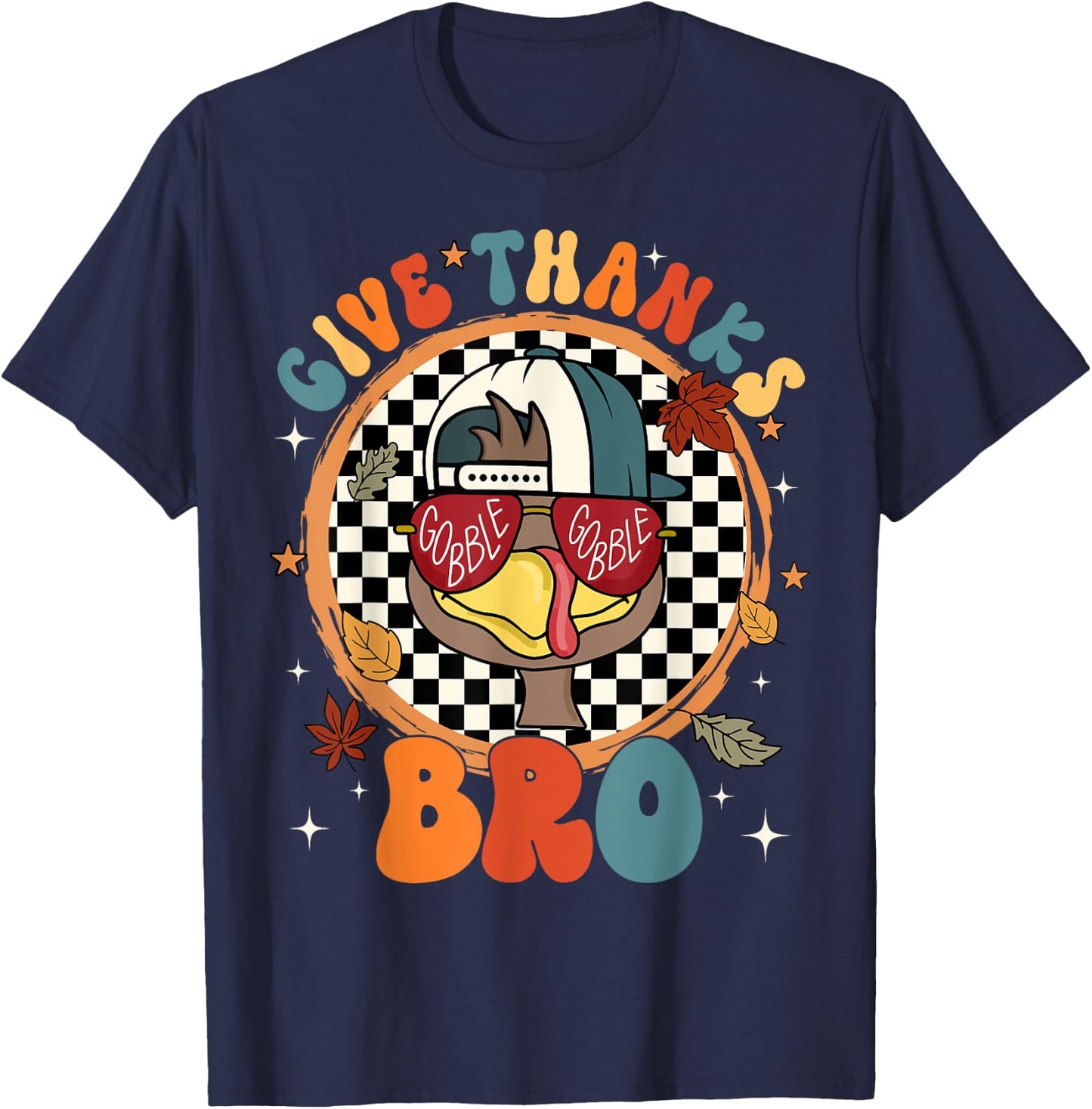 Give Thanks Bro Cute Turkey Thankful Thanksgiving Boys T-Shirt - T-Shirt | Navy