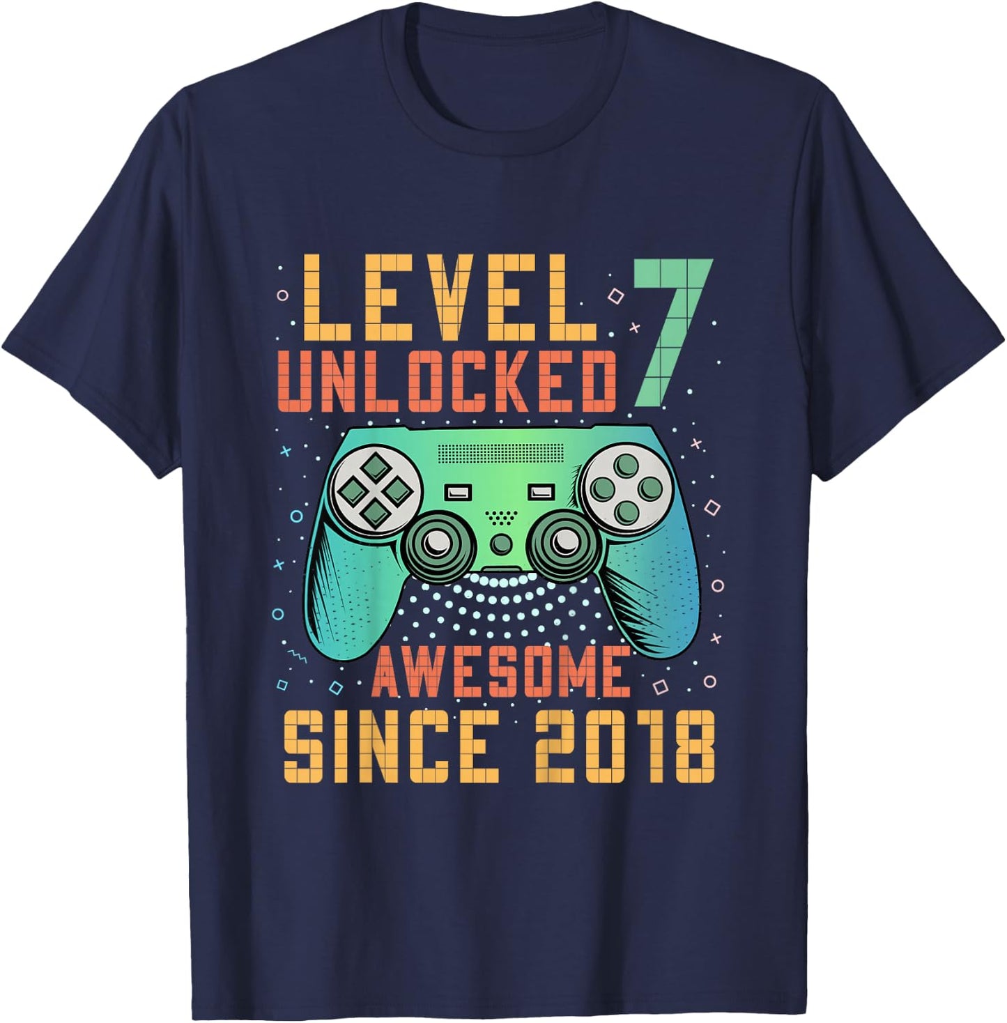 Kids Level 7 Unlocked 7th Birthday 7 Year Old Boy Gifts Gaming T-Shirt - T-Shirt | Navy