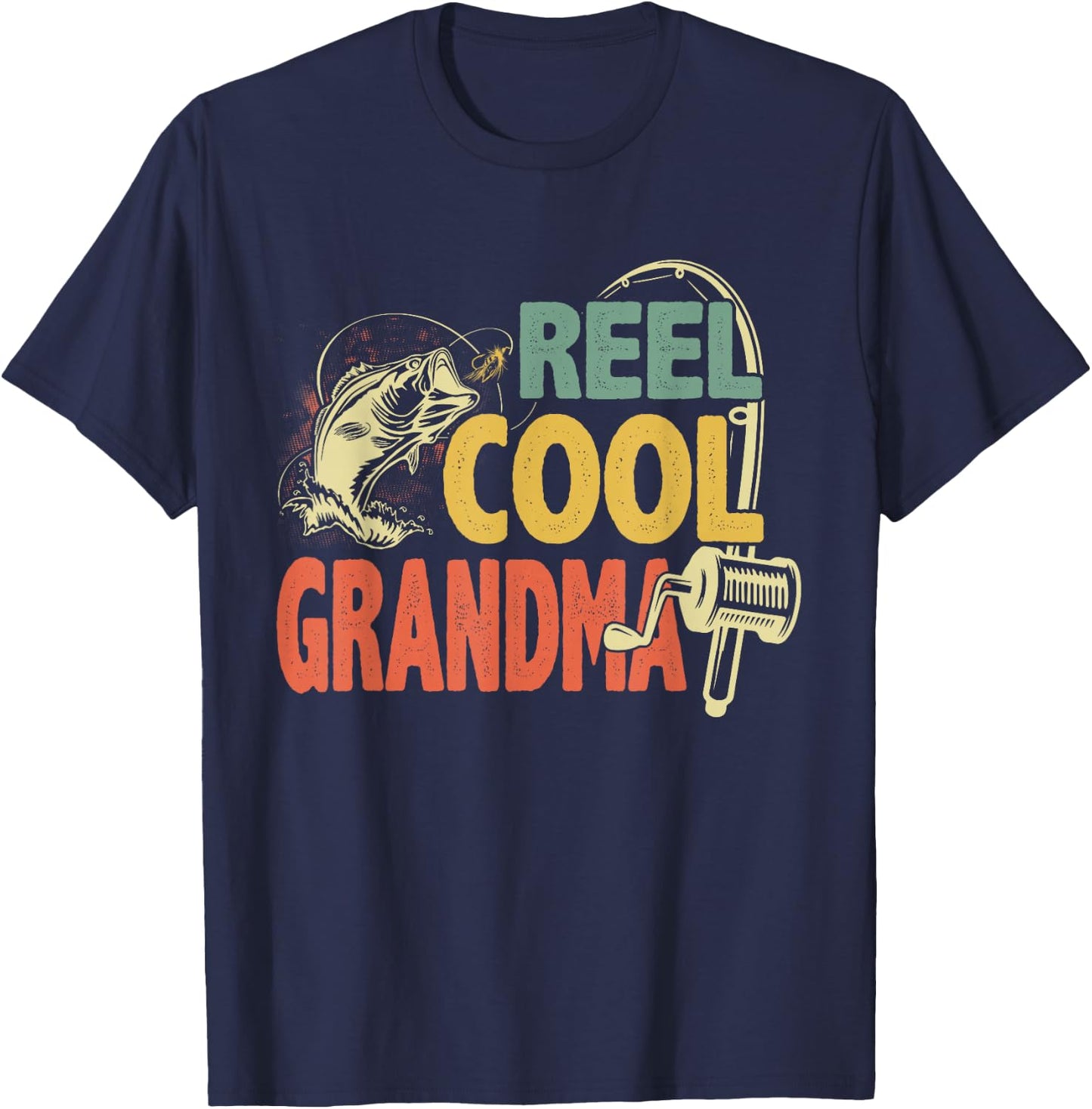 Retro Vintage Reel Cool Grandma Mothers Day Fishing Women T-Shirt - T-Shirt | Navy