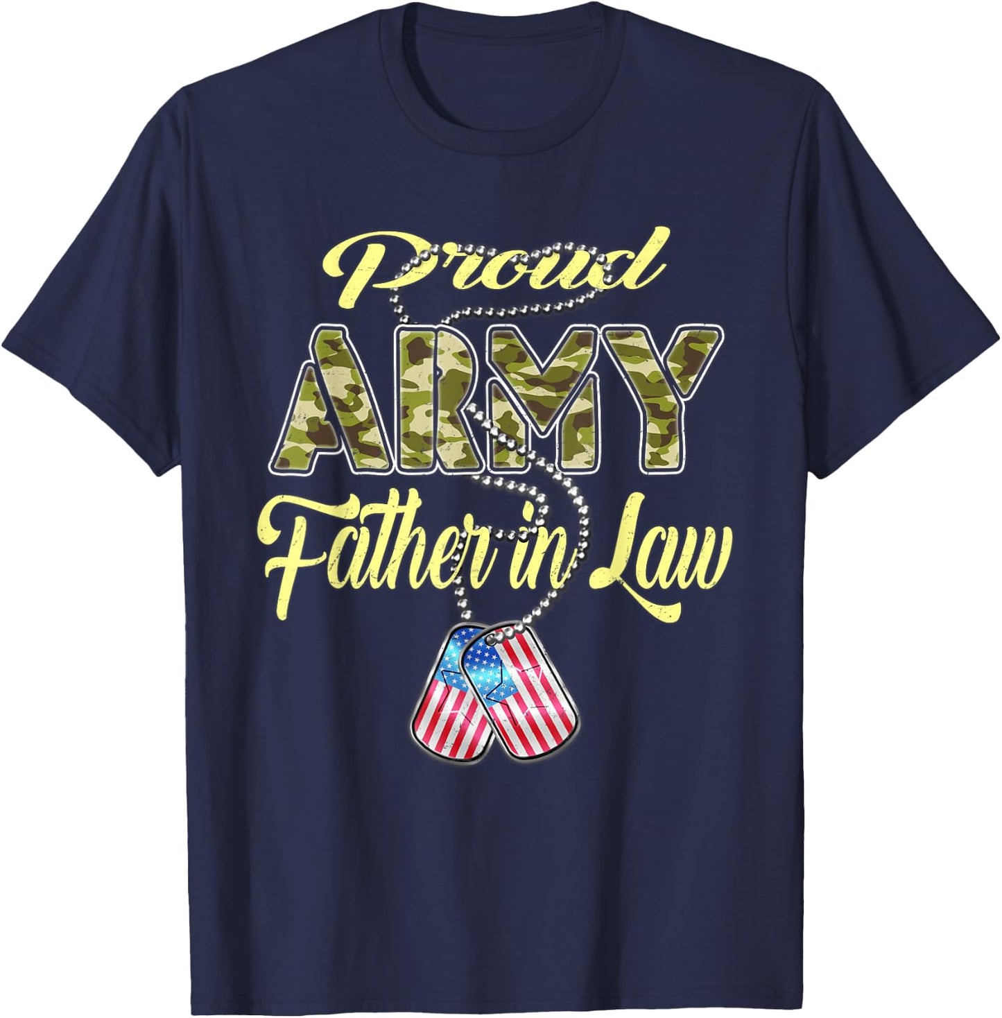 Proud Army Father-In-Law US Flag Dog Tag Military Dad-In-Law Women Kids T-Shirt - T-Shirt | Navy