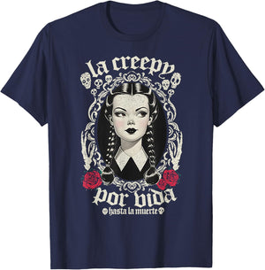 La Creepy Por Vida Goth - -Adults, Black, Small, Short Sleeve, Gothic Mexico Pride T-Shirt - T-Shirt | Navy