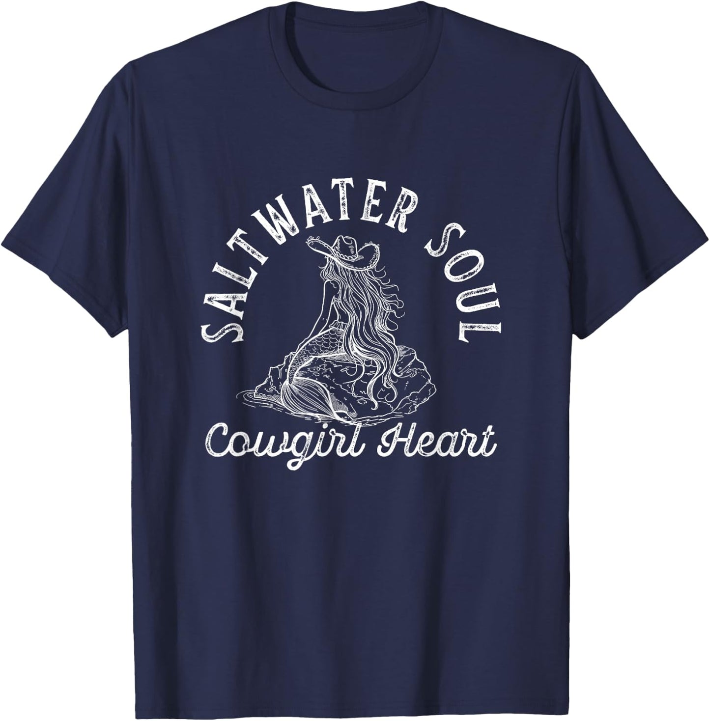 Coastal Cowgirl Mermaid Core Aesthetic Western Cute Beachy T-Shirt - T-Shirt | Navy