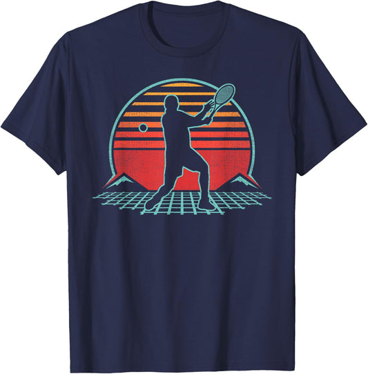 Tennis Retro Vintage 80s Style Coach Player Gift T-Shirt - T-Shirt | Navy