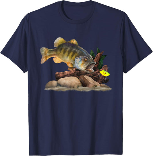 Largemouth Bass And Fishing Lure Fisherman T-Shirt - T-Shirt | Navy
