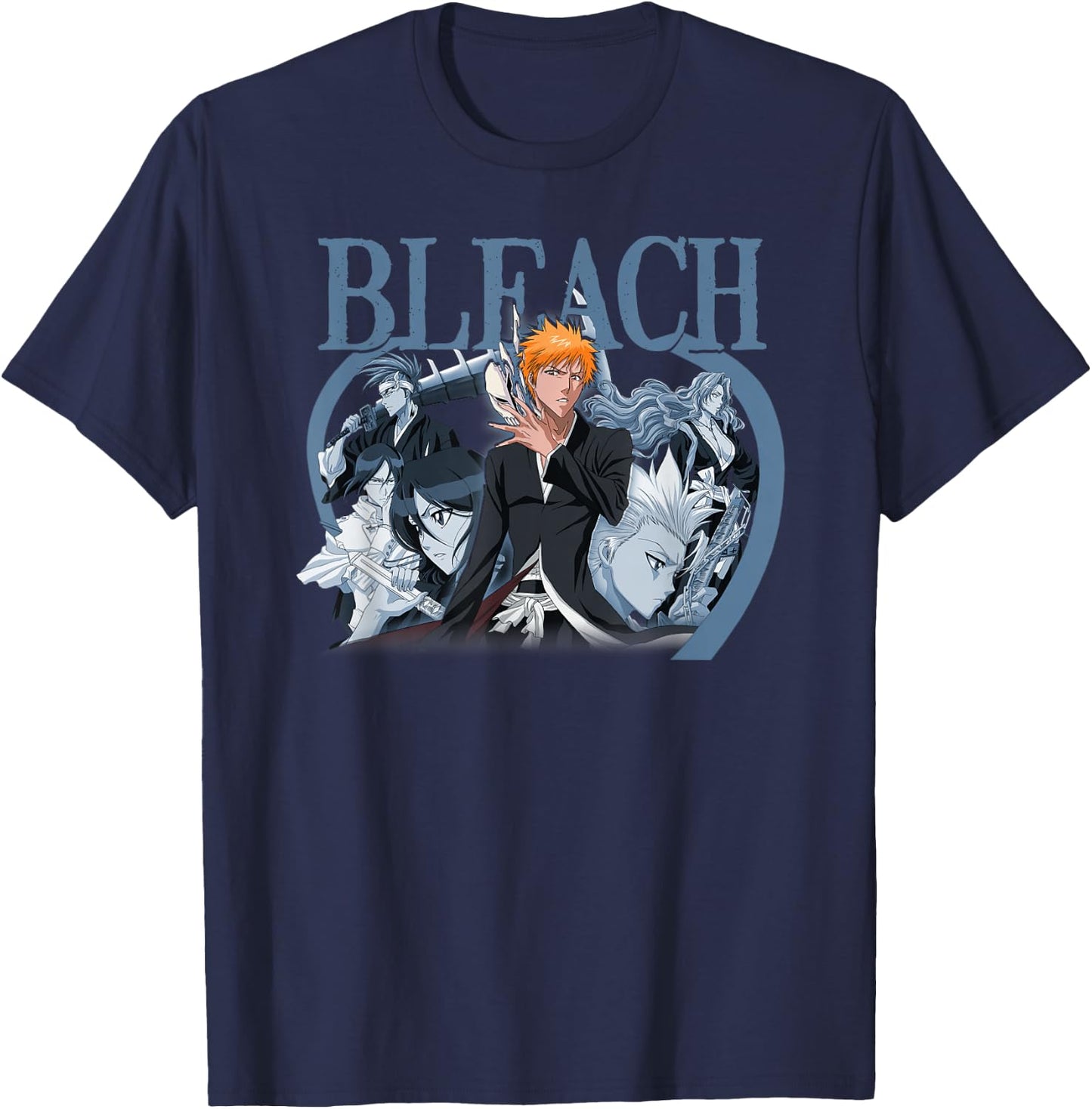 Bleach Ichigo with Blue Toned Group Color Anime T-Shirt - T-Shirt | Navy