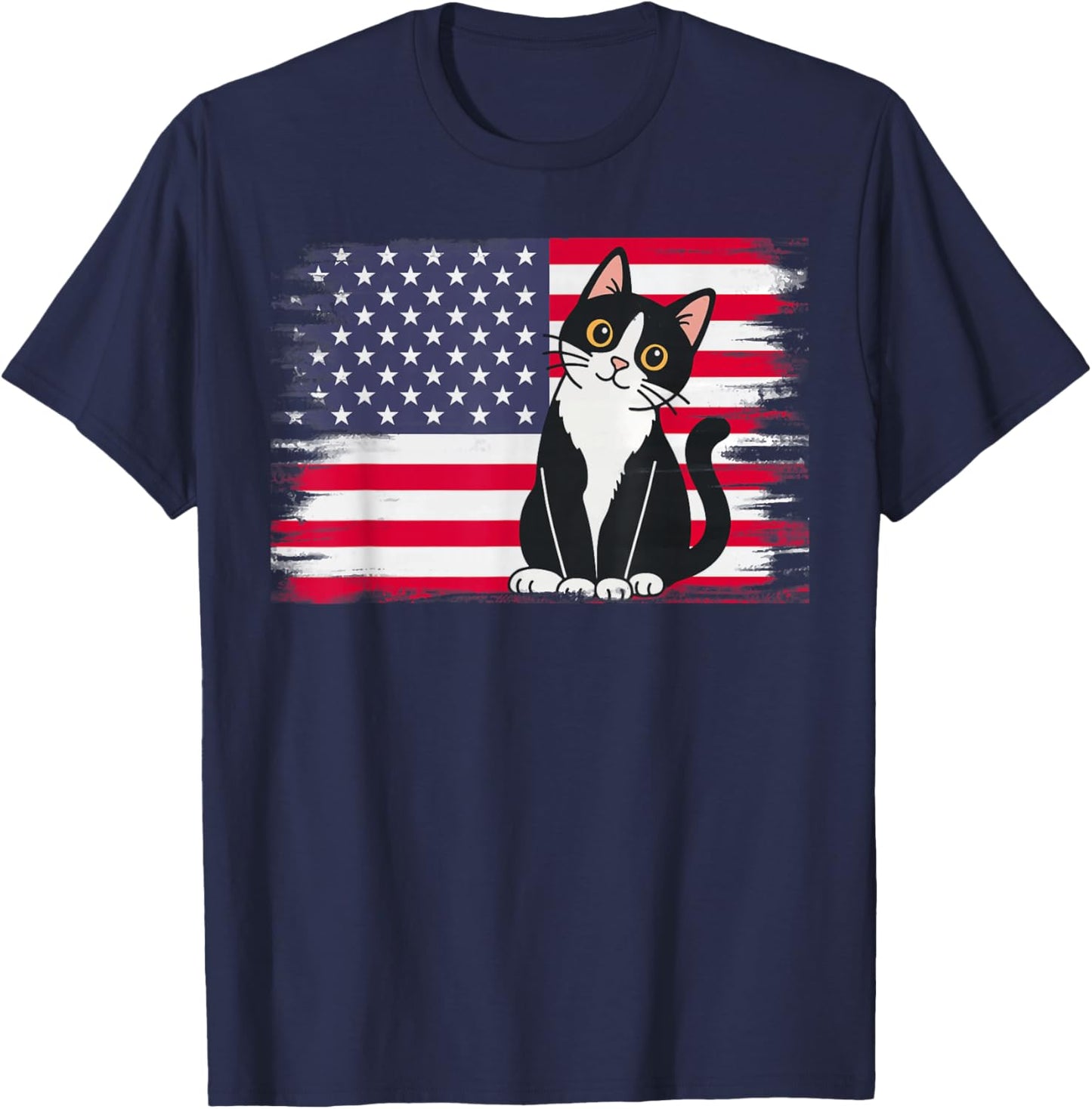 4th of July Patriotic Cat Lover American USA Flag T-Shirt - T-Shirt | Navy