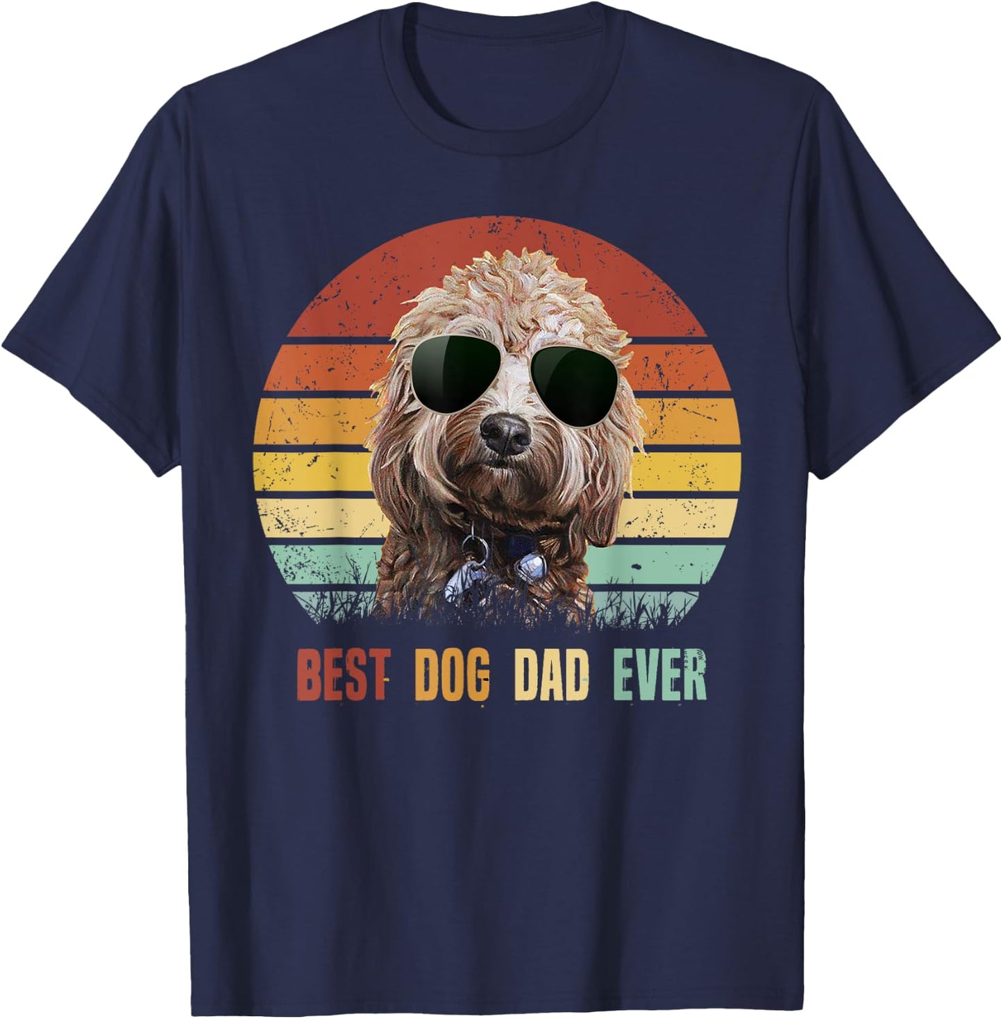 Vintage Best Dog Dad Ever Poodle Father's Day Gifts T-Shirt - T-Shirt | Navy