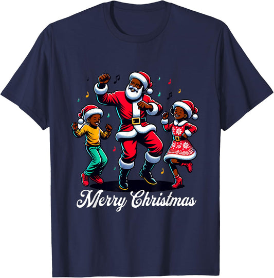 African American Christmas Family Santa Merry Christmas T-Shirt - T-Shirt | Navy
