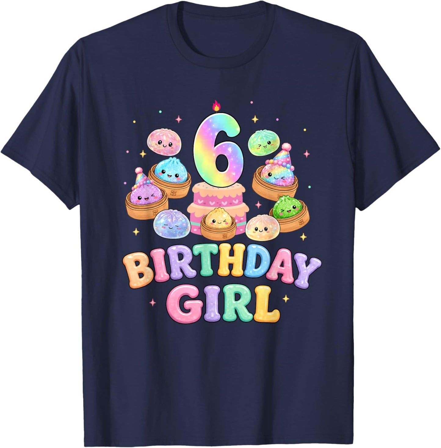 6th Birthday Girl Dumpling Shirt Cute Kawaii Dumpling Party T-Shirt - T-Shirt | Navy