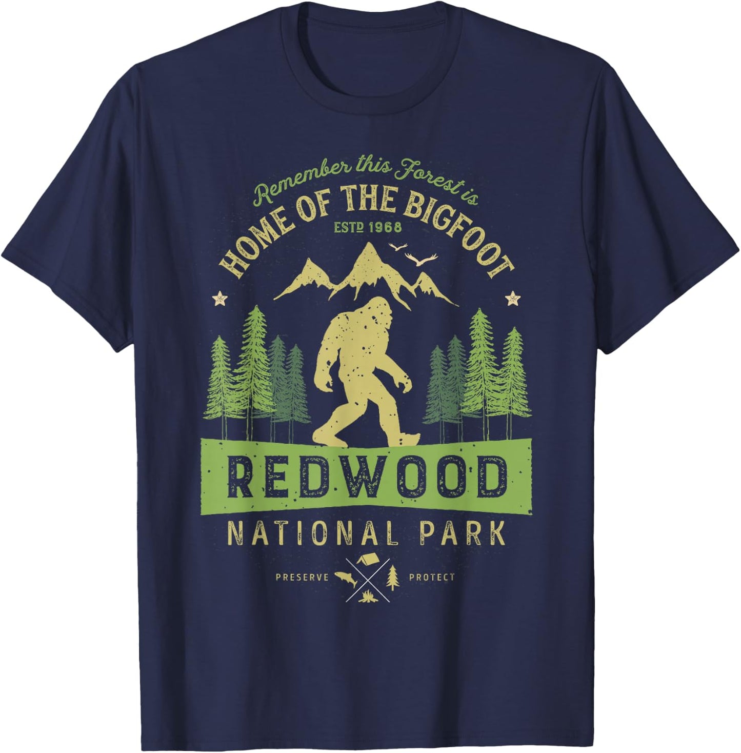 Redwood National Park T Shirt Vintage California Bigfoot T-Shirt - T-Shirt | Navy