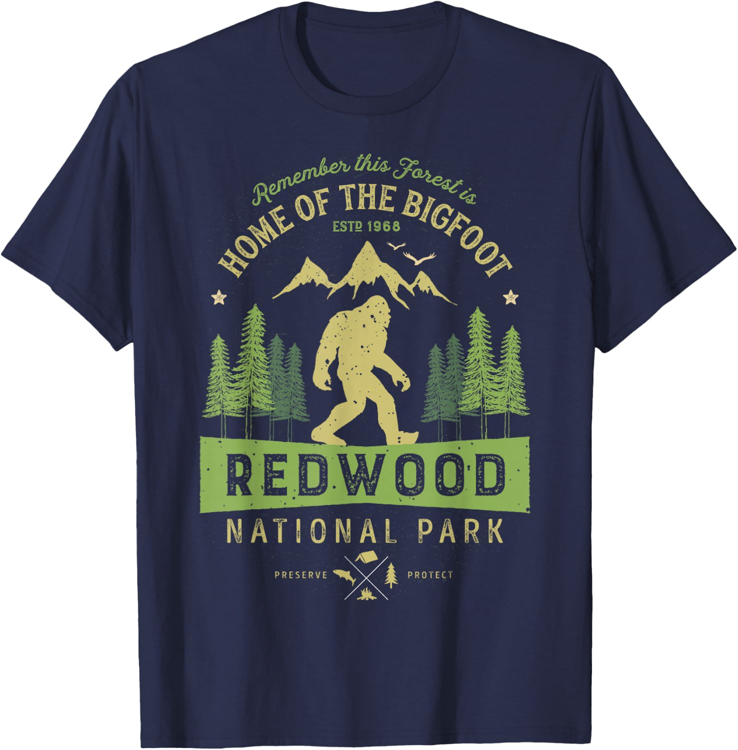 Redwood National Park T Shirt Vintage California Bigfoot T-Shirt - T-Shirt | Navy