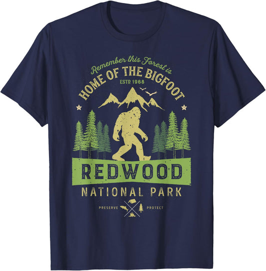 Redwood National Park T Shirt Vintage California Bigfoot T-Shirt - T-Shirt | Navy
