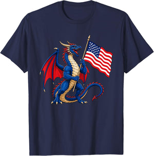 American Flag Dragon 4th of July T-Shirt - T-Shirt | Navy