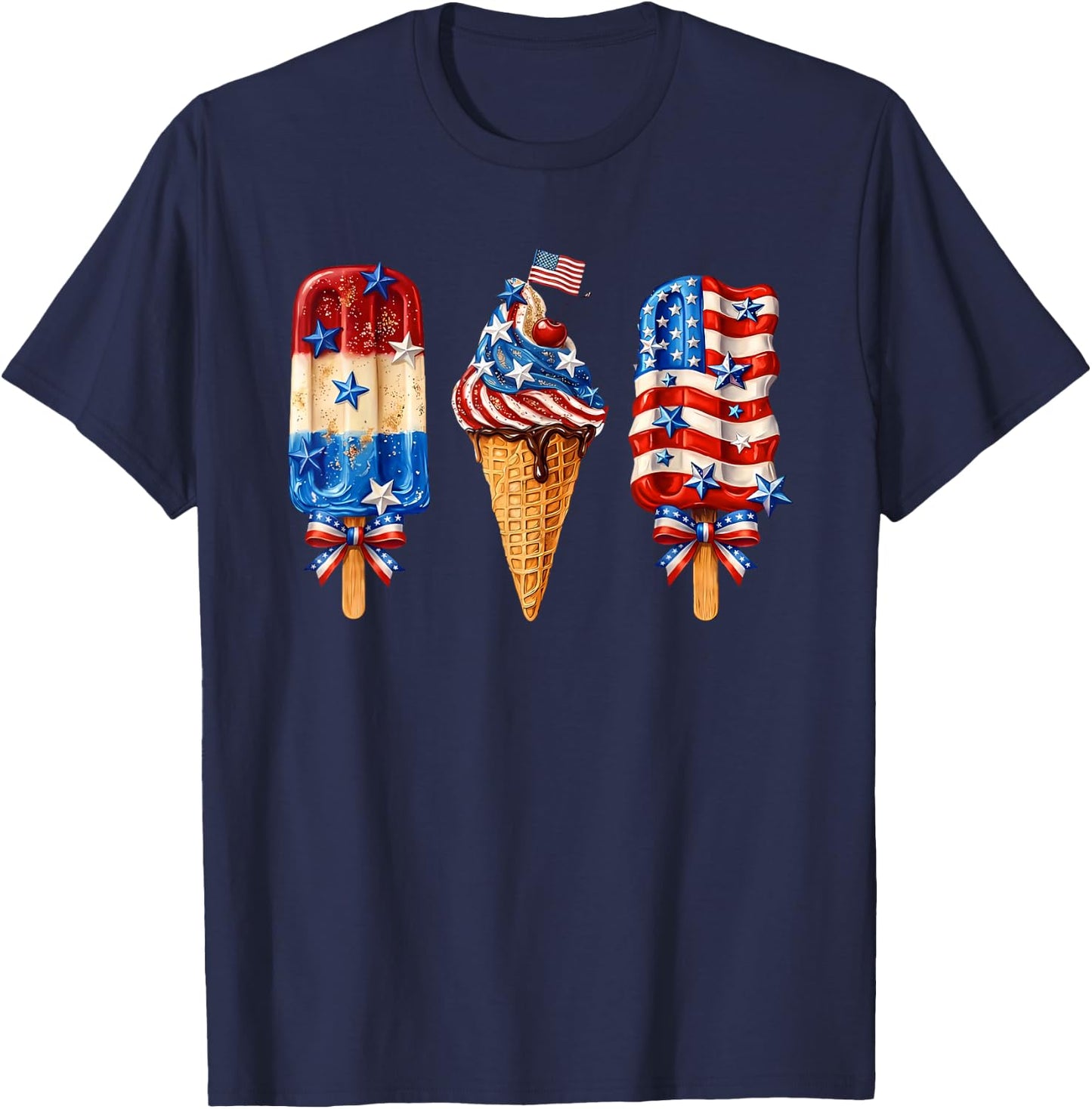 Fourth of July Ice Cream 250 Years Patriotic Popsicle T-Shirt - T-Shirt | Navy