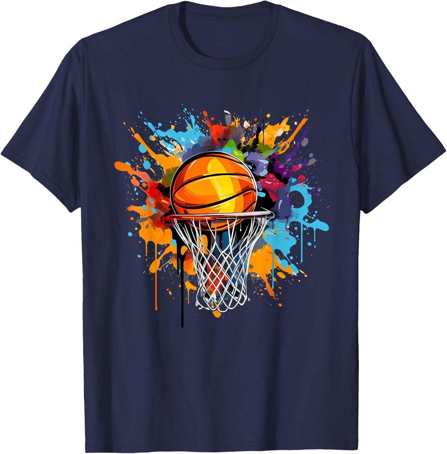 ÄBäsketballCo. Colorful Basketball Graphic , -Adults & Kids, Black, Small, Short Sleeve, , Classic Fit T-Shirt - T-Shirt | Navy