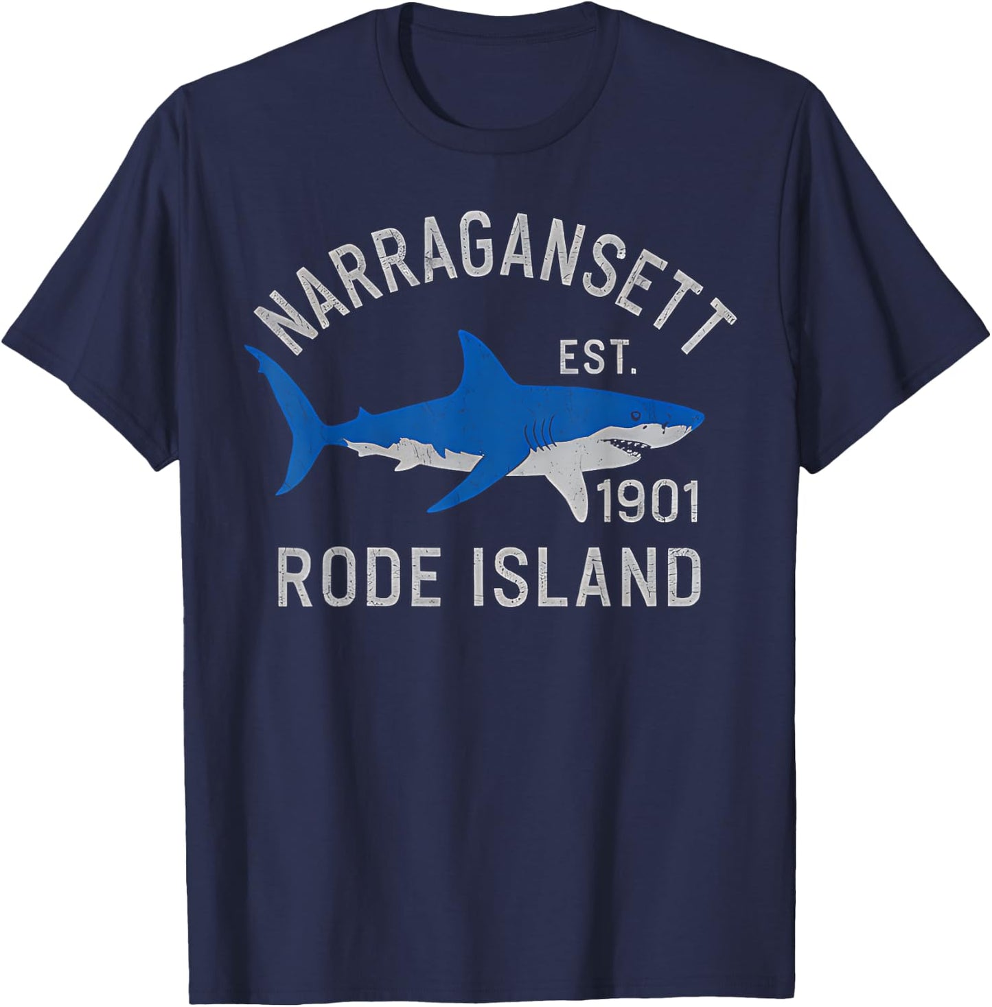 Narragansett Rhode Island Shark RI Ocean Beach Vacation T-Shirt - T-Shirt | Navy