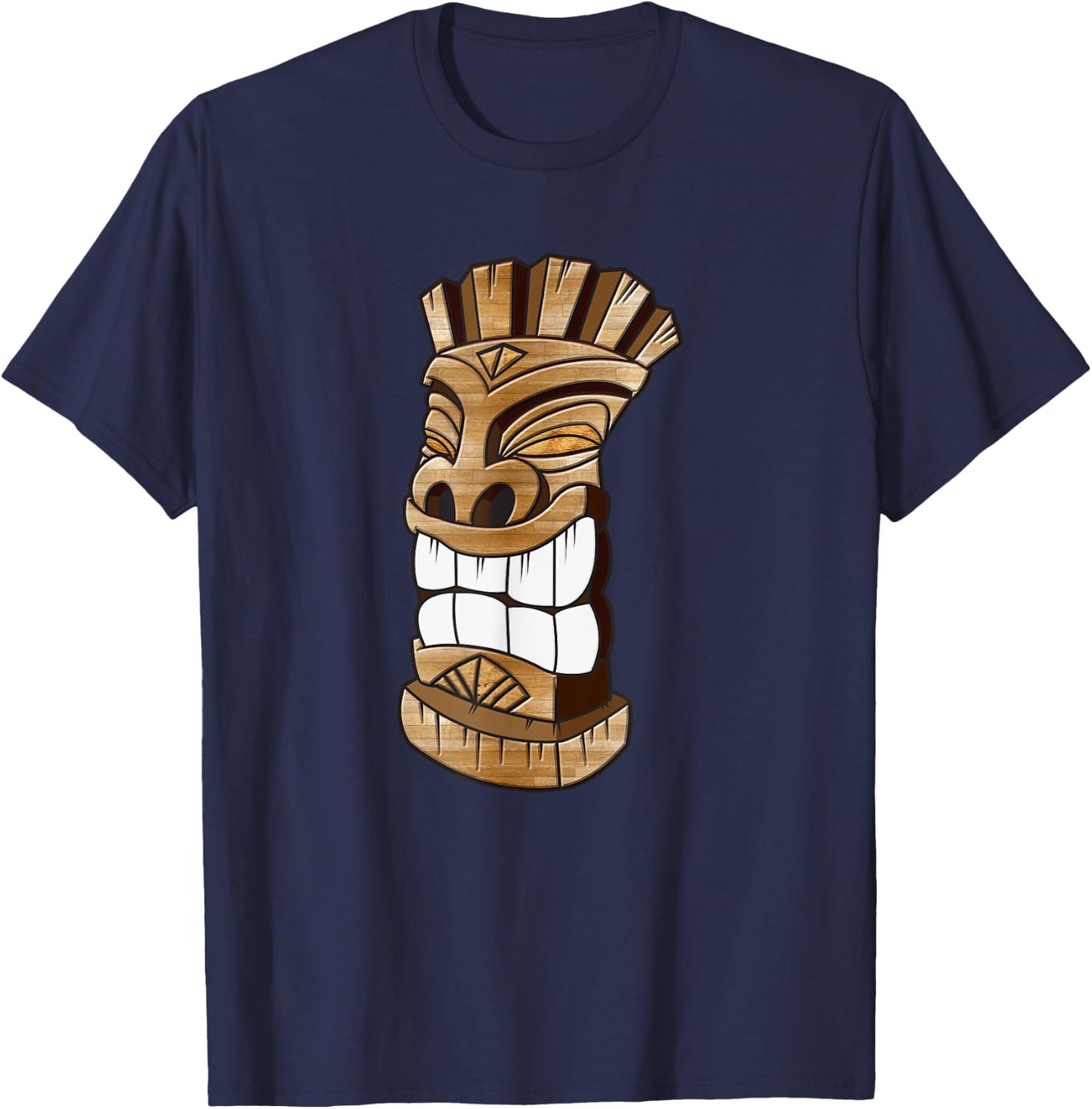 Smiling Hawaiian Wood Carved Tiki T-Shirt - T-Shirt | Navy