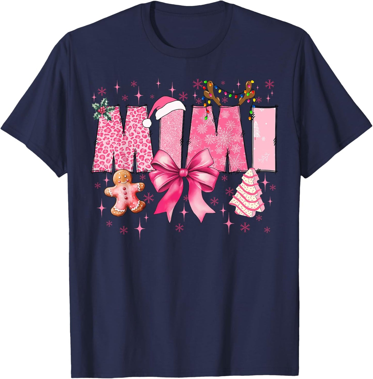 Mimi Cute Pink Coquette Bow Christmas Matching Family Xmas T-Shirt - T-Shirt | Navy