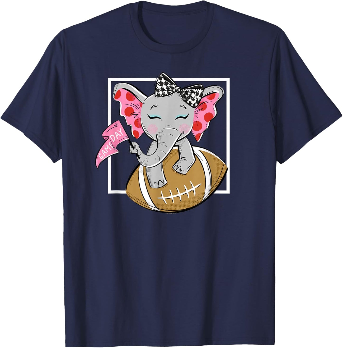 Cute Game Day Elephant Women and Girls Football T-Shirt - T-Shirt | Navy