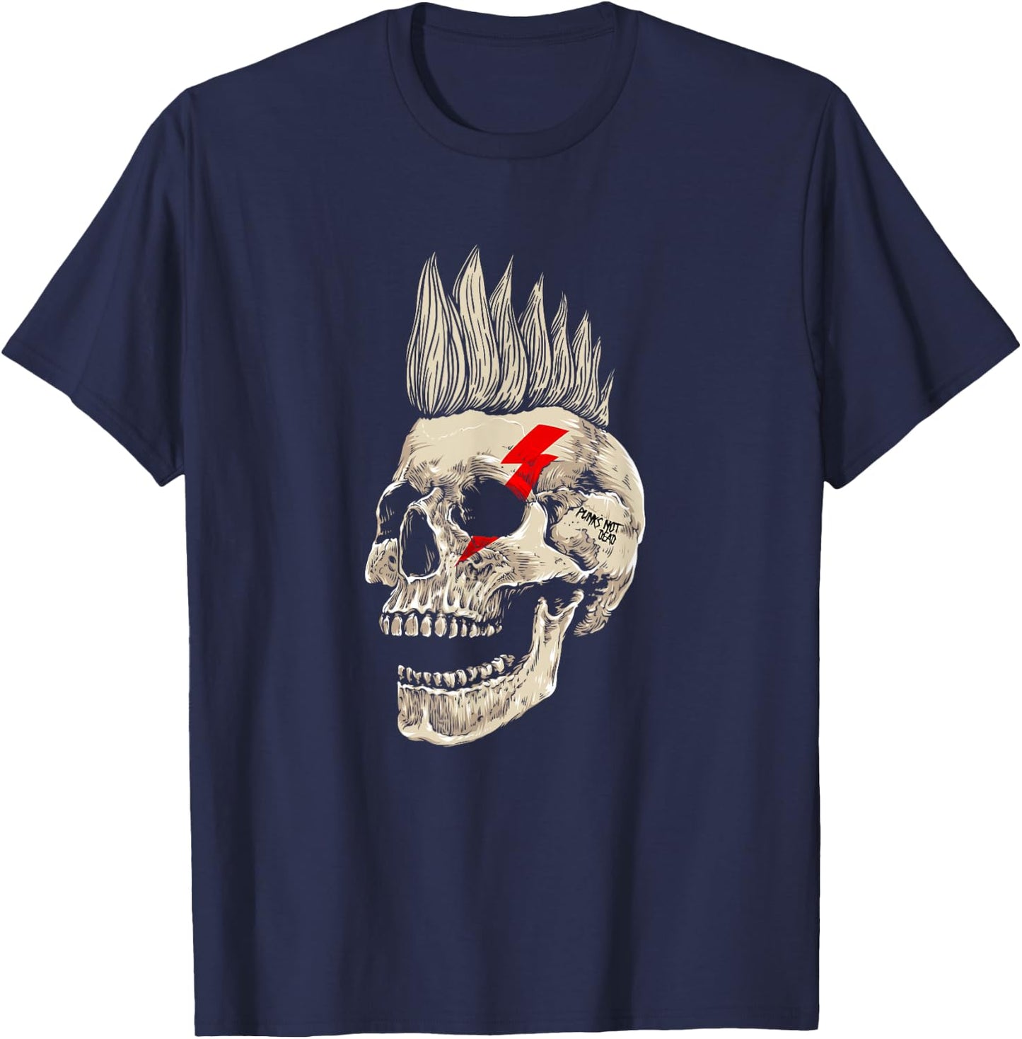 Punk Rock Skull Mohawk Punk's Not Dead T-Shirt - T-Shirt | Navy
