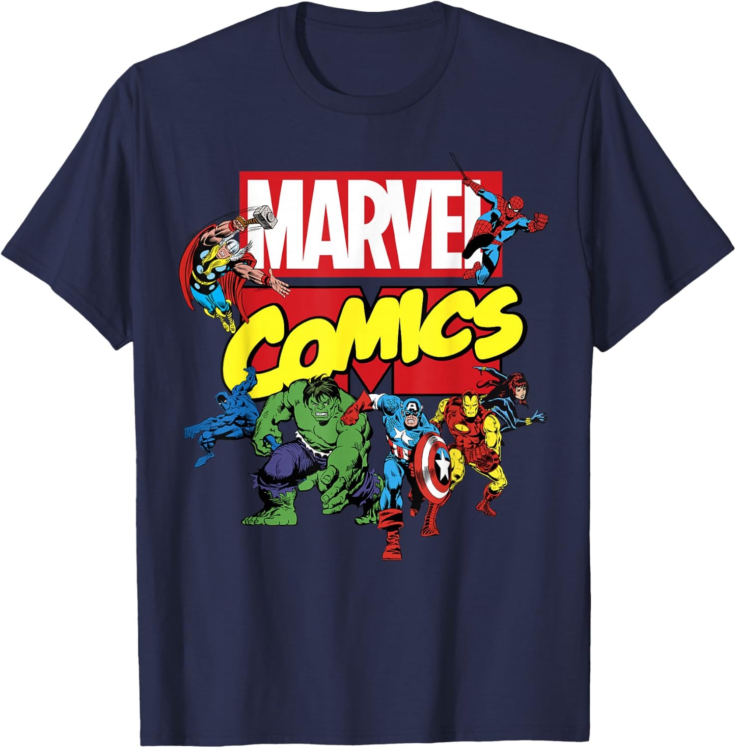 Marvel Exclusive Avengers Retro Comic Group Shot Logo T-Shirt - T-Shirt | Navy