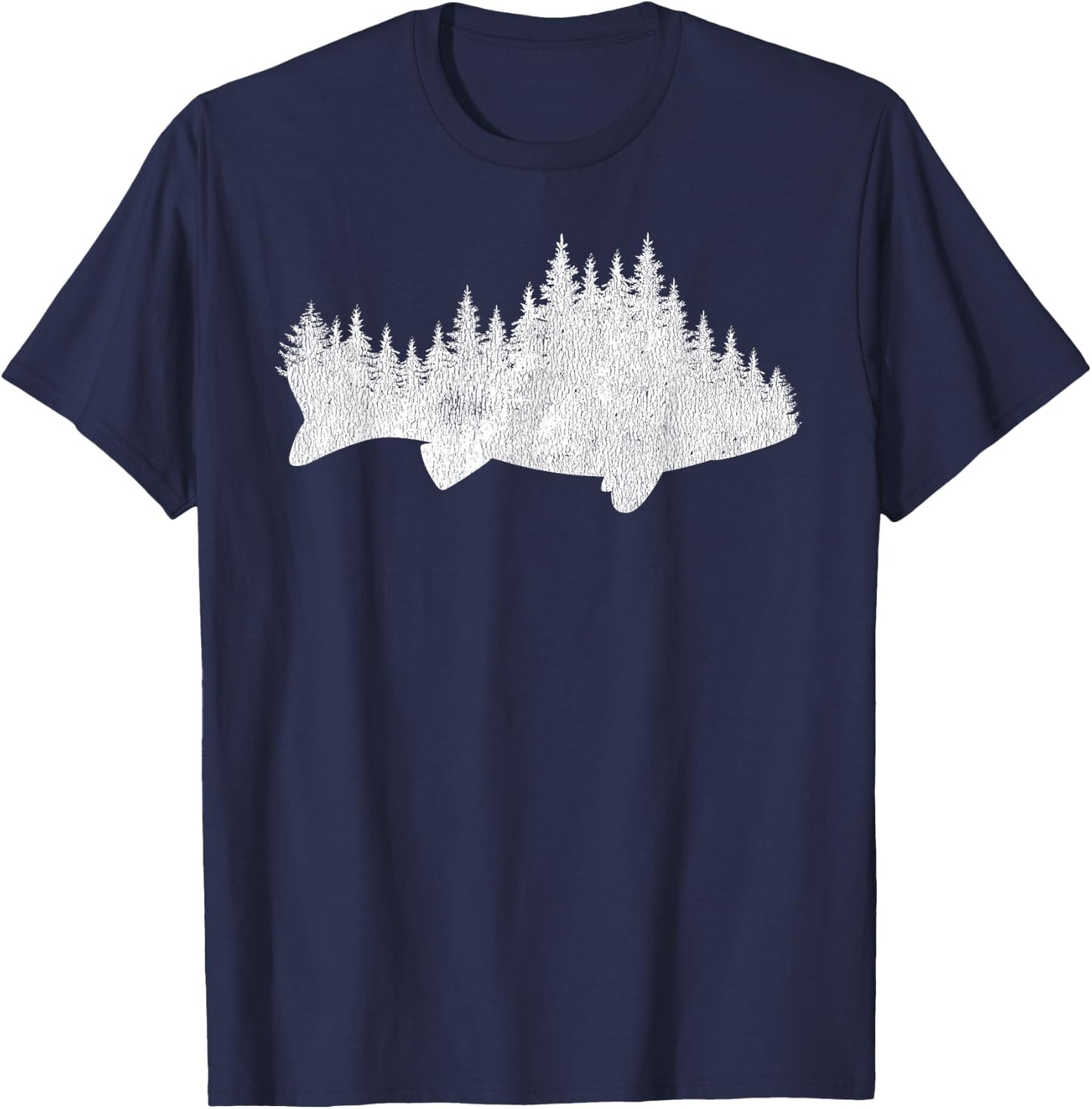 Walleye Fishing Sauger Fisherman Pine Forest Treeline T-Shirt - T-Shirt | Navy