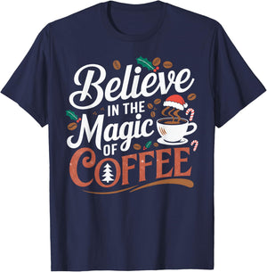 Magic Coffee Christmas Winter Santa Hat Holiday Caffeine T-Shirt - T-Shirt | Navy