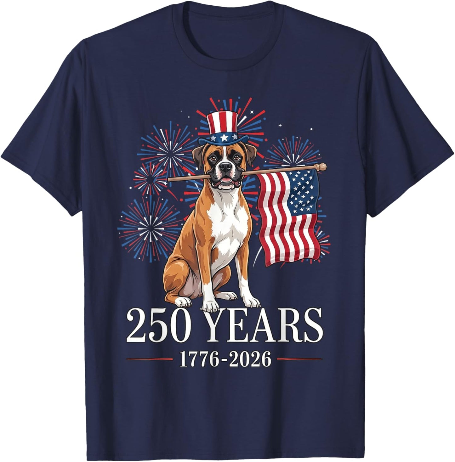 Boxer Dog American Flag 250 Years Patriotic Dogs Lovers T-Shirt - T-Shirt | Navy