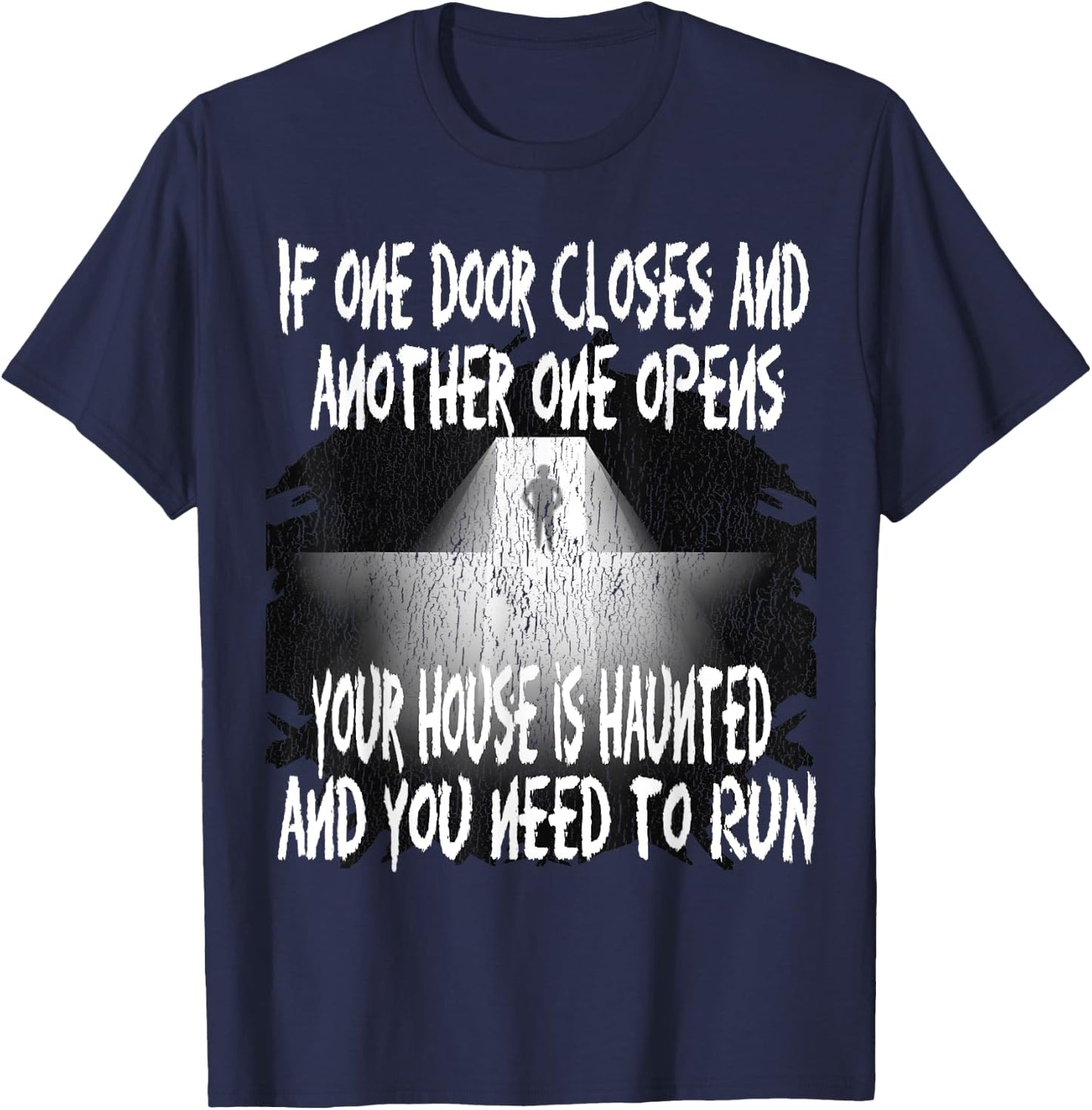 Funny Haunted Ghost House Supernatural Paranormal Halloween T-Shirt - T-Shirt | Navy
