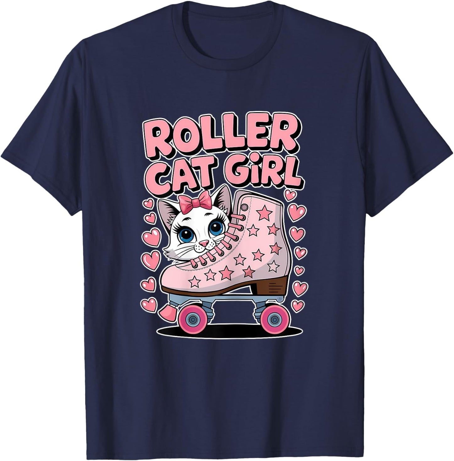 Roller Cat Girl Skating Cat Funny Roller Skating T-Shirt - T-Shirt | Navy