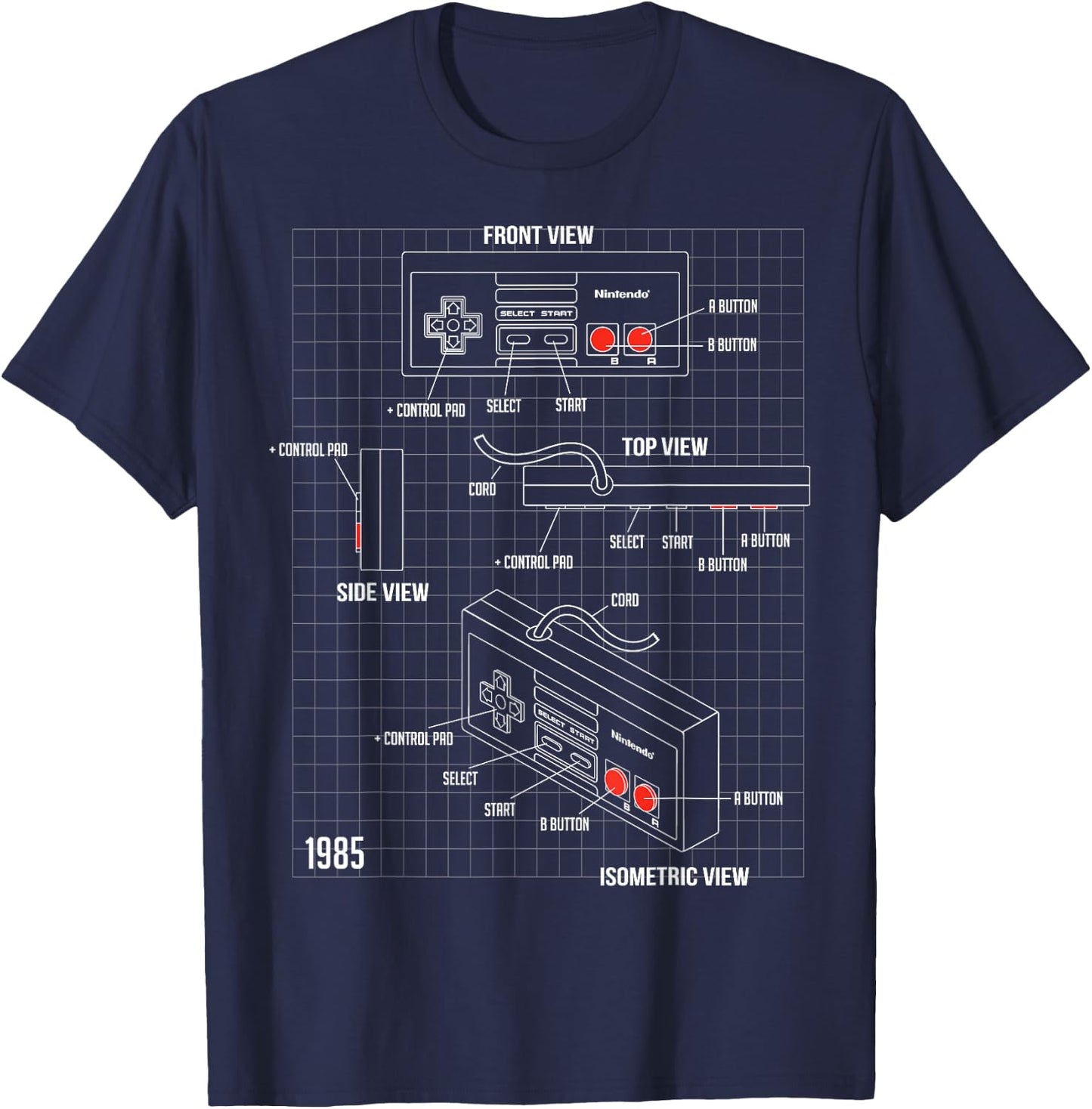 Nintendo NES Controller Parts Schematic Graphic T-Shirt - T-Shirt | Navy