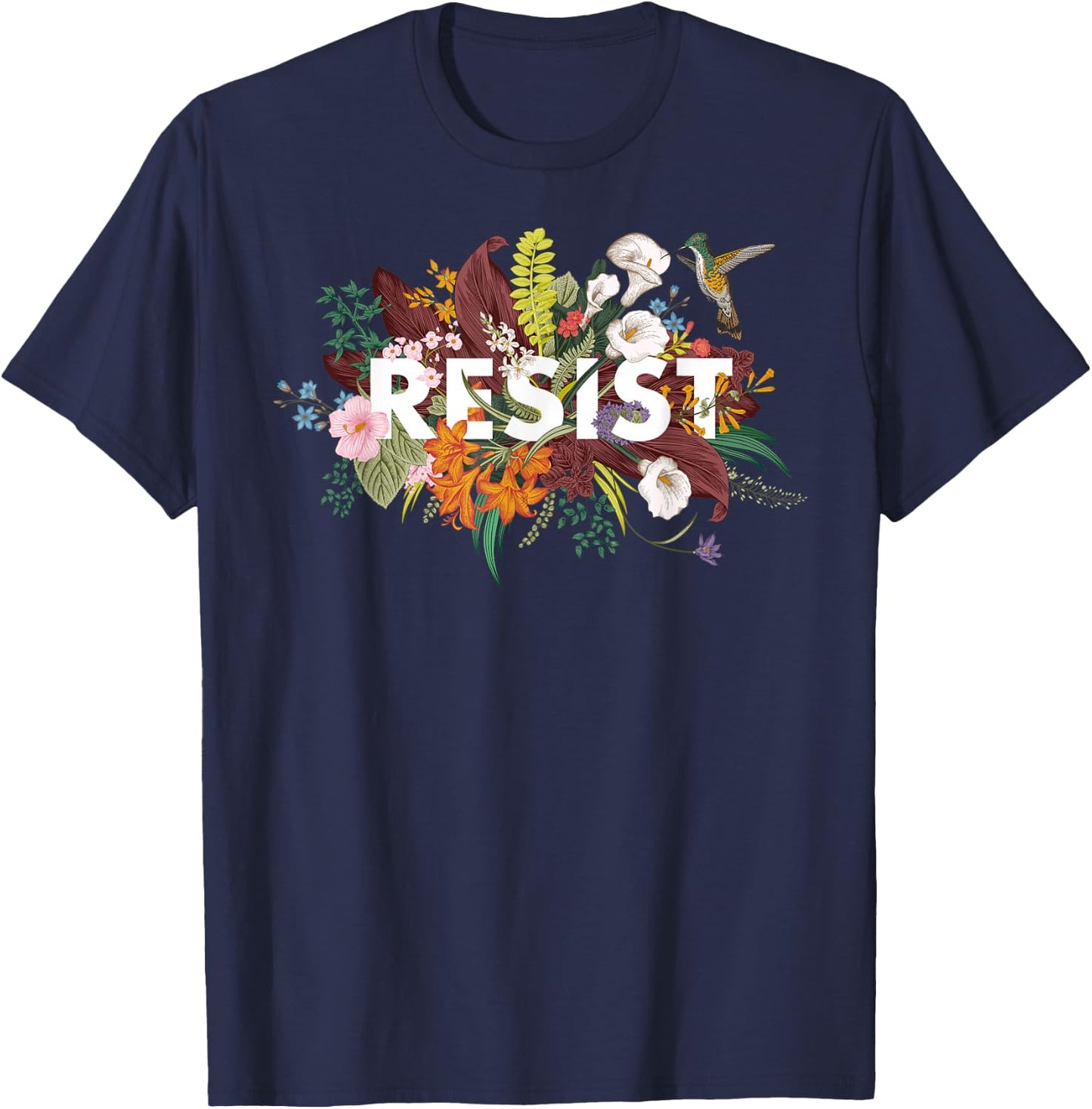 Resist Floral Anti Trump Political Protest T-Shirt - T-Shirt | Navy