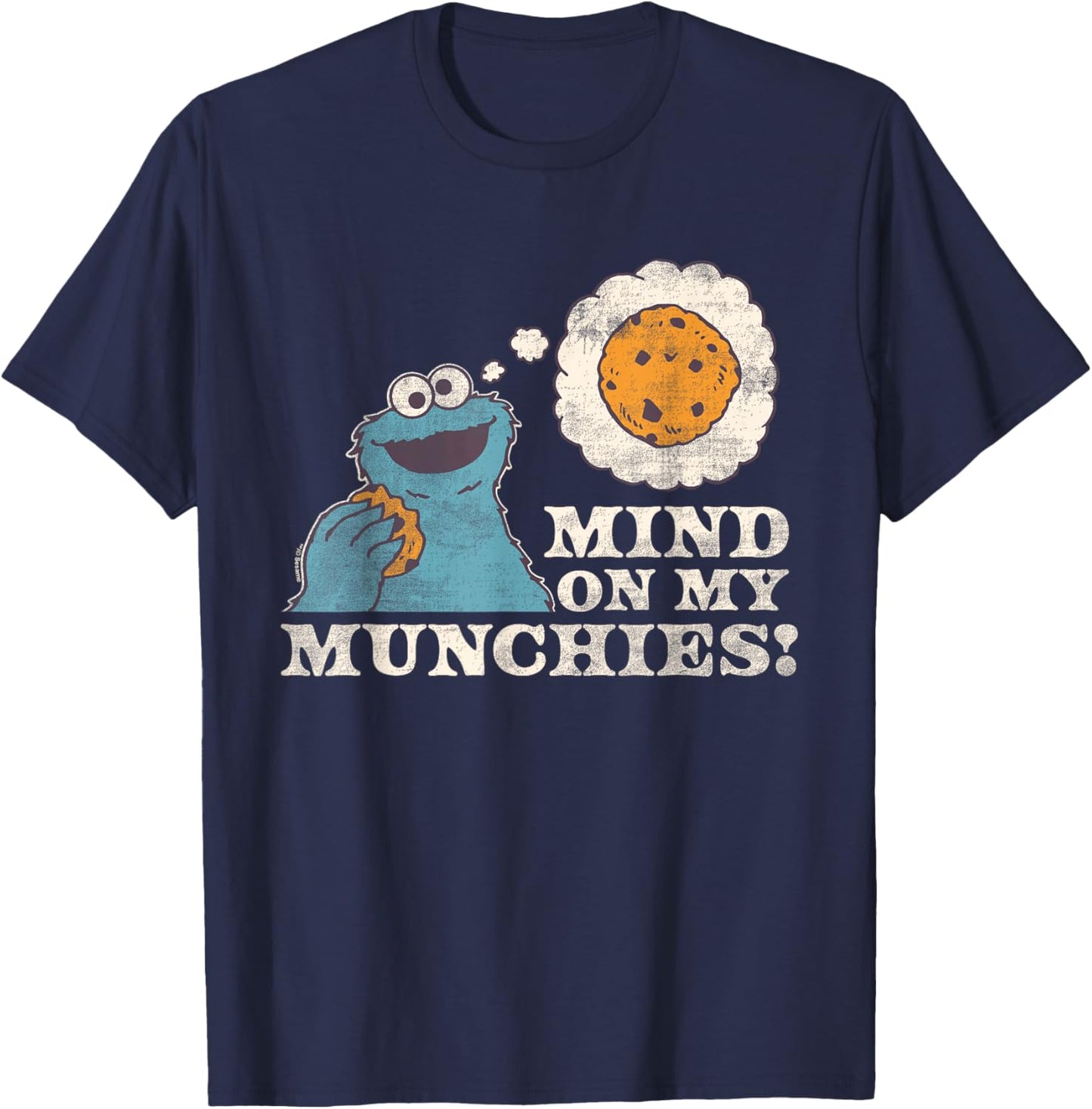 Sesame Street Vintage Heart Cookie Monster, Mind On Munchies T-Shirt - T-Shirt | Navy