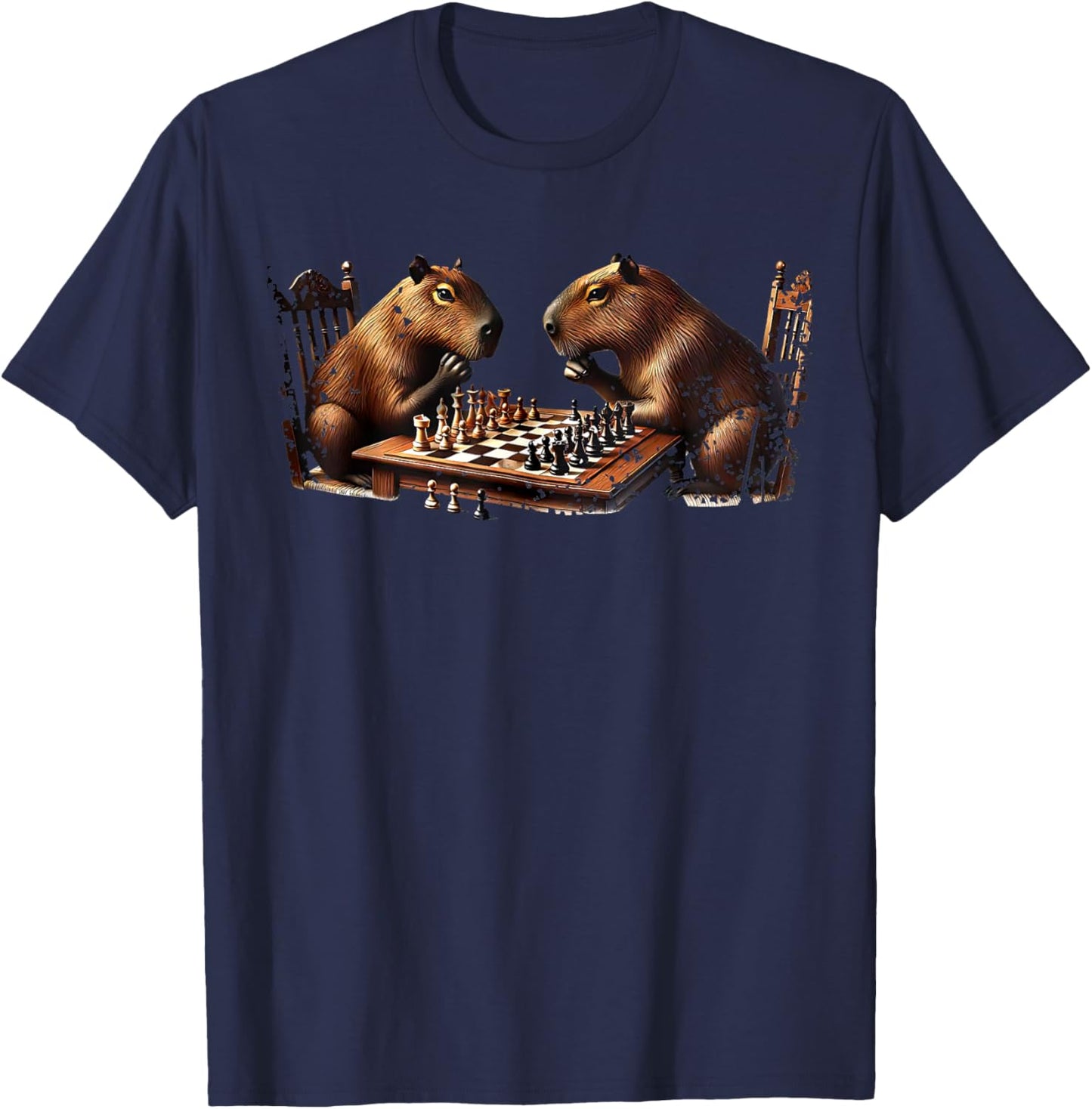 Capybara Playing Chess Rodent For Costume Chess Lover T-Shirt - T-Shirt | Navy