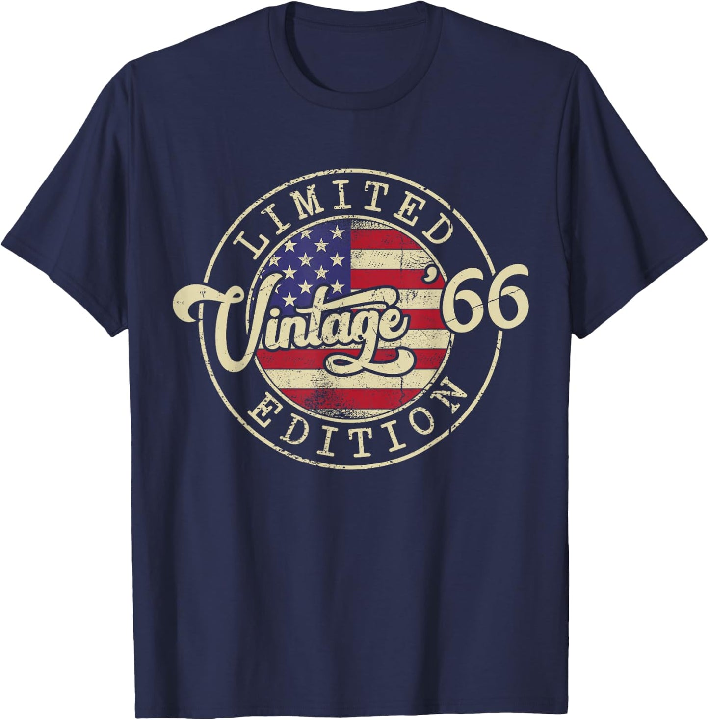 Vintage 1966 US Flag 60 Year Old 60th Birthday Men Women T-Shirt - T-Shirt | Navy