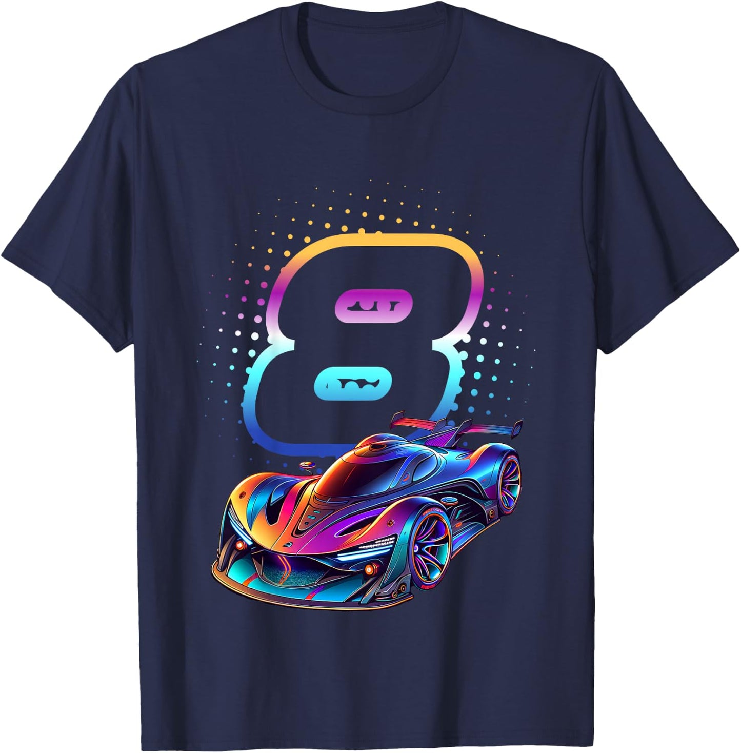 8 Year Old Race Car 8th Birthday Futuristic Racing Racecar T-Shirt - T-Shirt | Navy