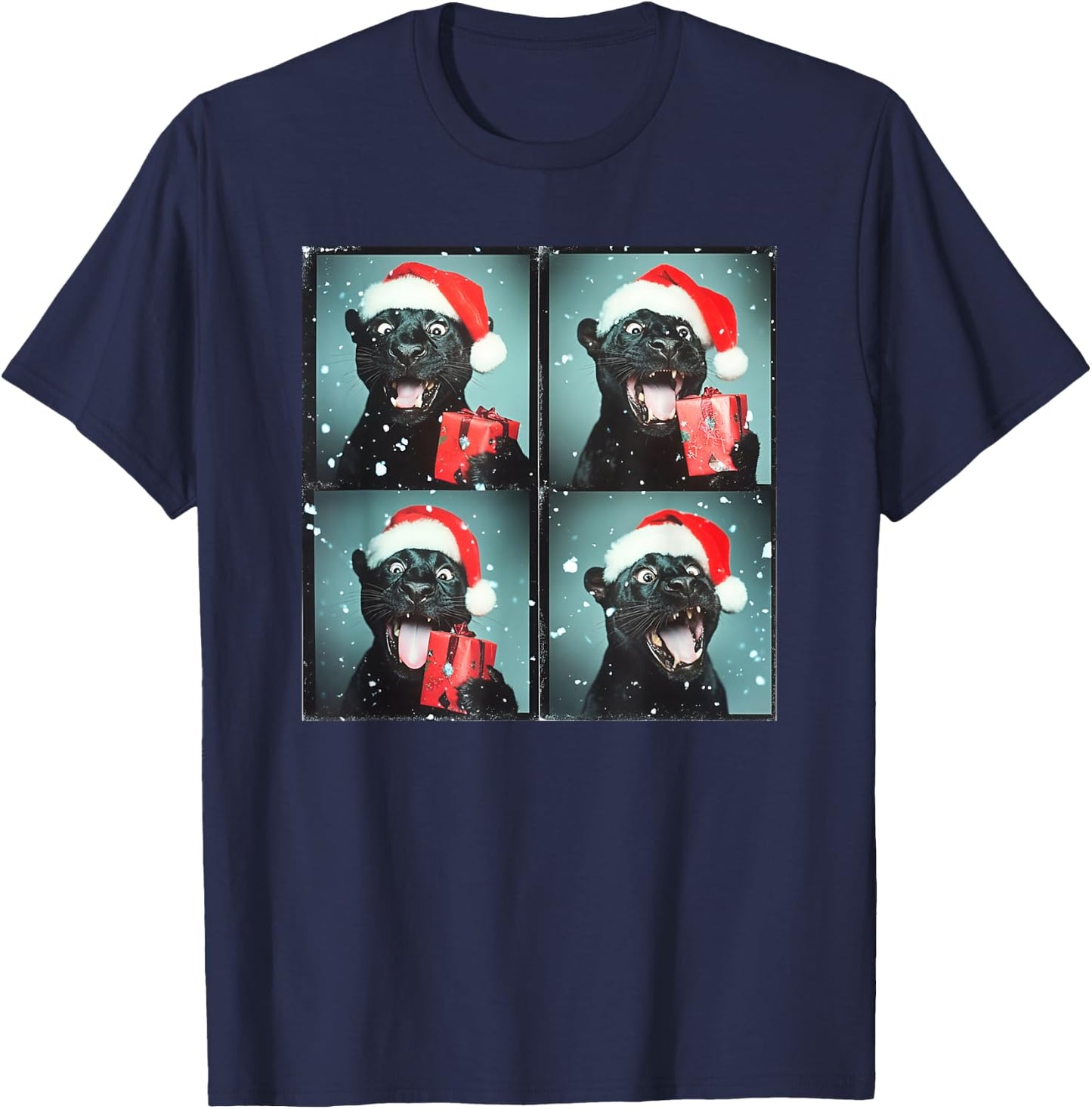 Panther Santa Hat Funny Christmas Panther T-Shirt - T-Shirt | Navy