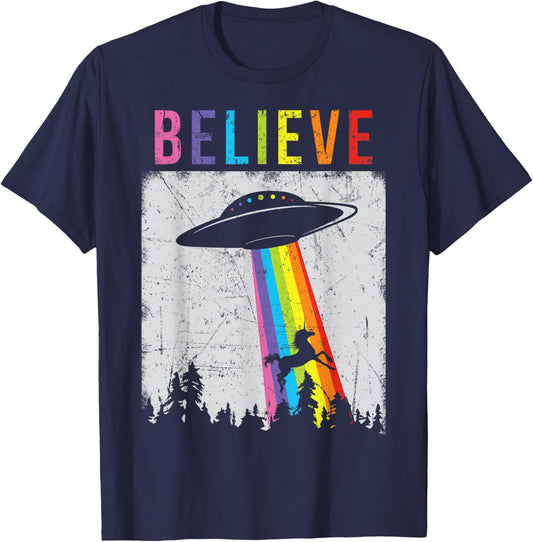 Alien Unicorn UFO Rainbow T-Shirt - T-Shirt | Navy