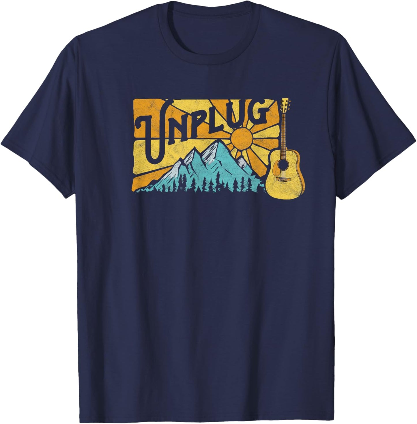 Retro Unplug Bluegrass & Acoustic Music Design T-Shirt - T-Shirt | Navy