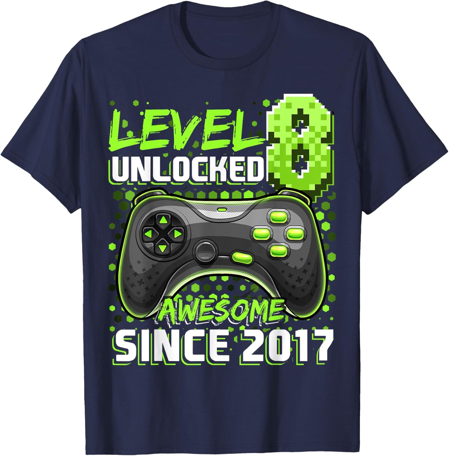 8th Birthday Boy Level 8 Gamer 8 Year Video Game Party T-Shirt - T-Shirt | Navy
