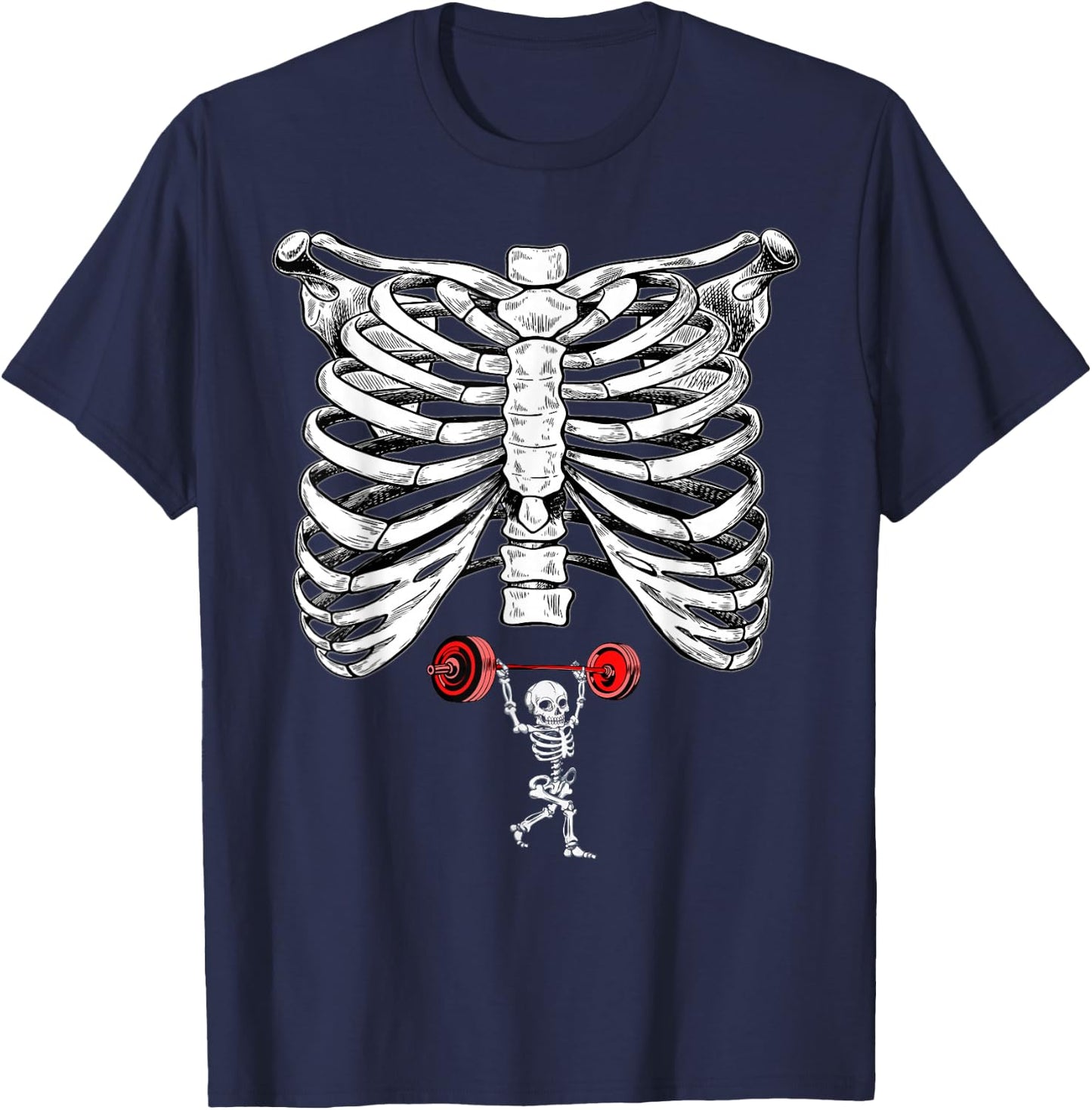 Skeleton Weightlifting Pregnancy Halloween Fitness Gym T-Shirt - T-Shirt | Navy