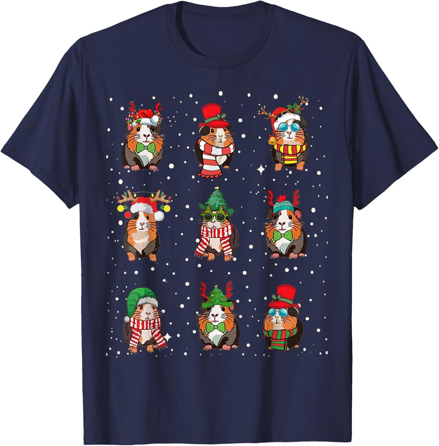 Kawaii Guinea Pig Lovers Clothes Cute Guinea Pigs In Xmas Costume Funny Christmas Holiday Black -Adult T-Shirt - T-Shirt | Navy